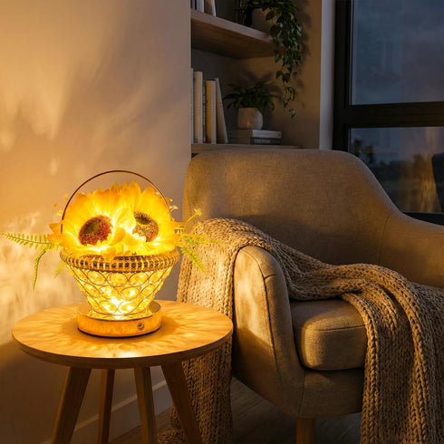 3-Color 3D-Printed Dimmable Pearl Sunflower Lamp Cordless USB-Rechargeable LED Night Light with Touch Control, Flower