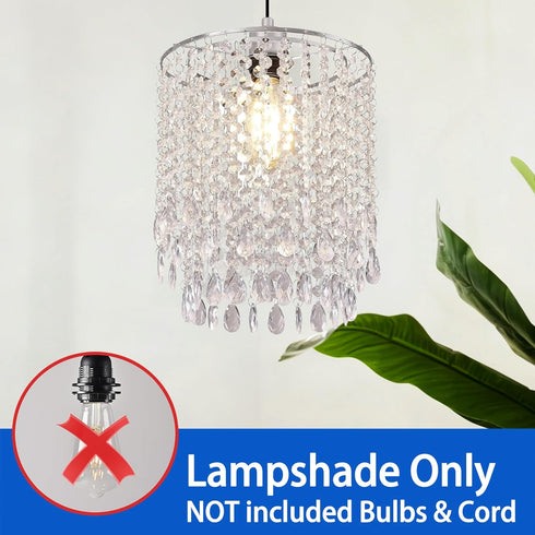 2-Tiers H13.39''X D9.84'' Chandelier Shades, Mini Crystal Shade, Acrylic Beaded Hanging Lampshade, Modern Pendant Light