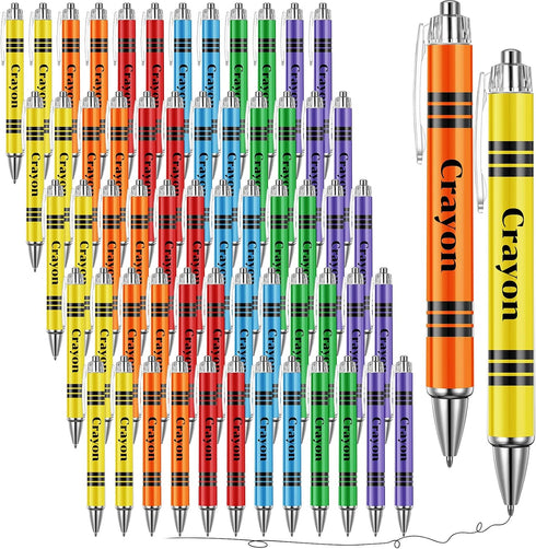 Fuutreo 60 Pcs Colorful Crayon Ballpoint Pen Teacher Appreciation Gift Cute Retractable