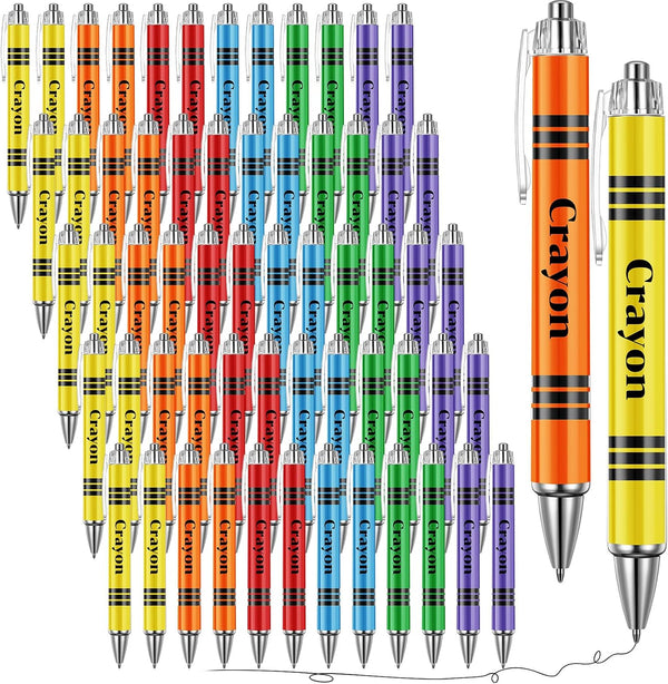 Fuutreo 60 Pcs Colorful Crayon Ballpoint Pen Teacher Appreciation Gift Cute Retractable