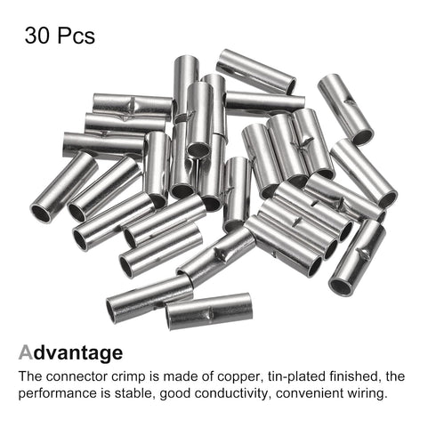 MECCANIXITY Non-Insulated Butt Crimp Terminals, 8 AWG for Electrical Wire Splice, Pack of 30