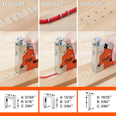ValueMax Heavy Duty Staple Gun, 3-in-1 Manual Nail Gun with 3000 Staples for DIY, Upholstery, and Craft