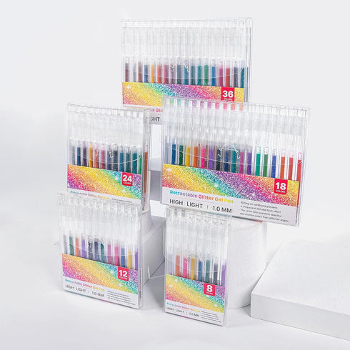 Sparkle Glitter Gel Pens, 1mm Fine Point Metallic Glitter Gel Pen Set for Journaling, Art Projects, Kids Coloring