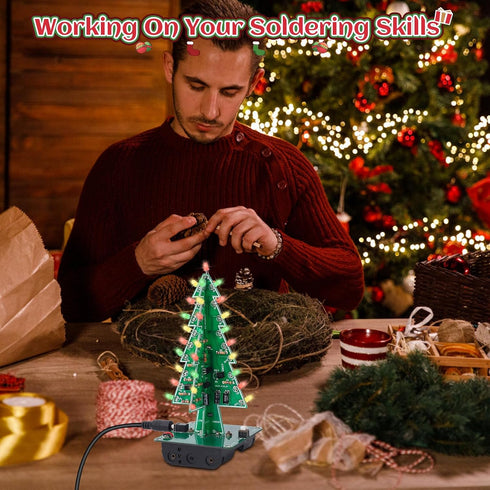 3D 3 Christmas Tree Soldering Project, Icstation Xmas Tree Soldering Kit with LED Flashing Lights DIY Soldering
