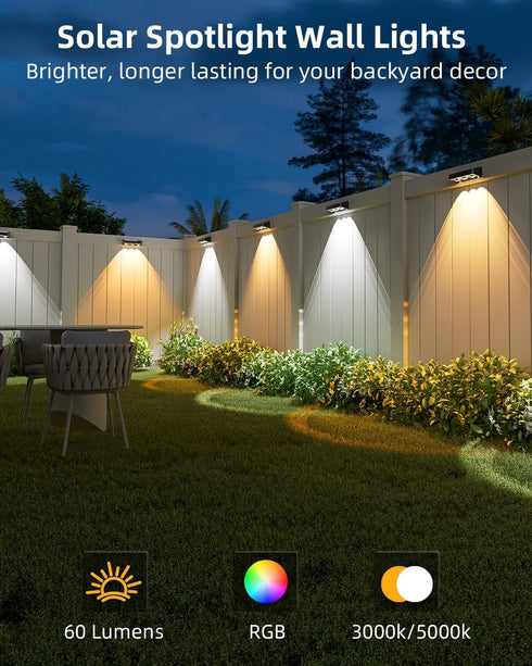 4 Pack, 9 IP65 JOFIOS Solar Fence Lights Outdoor, Fixed Colors Color Changing Fence Lights Solar Powered Waterproof