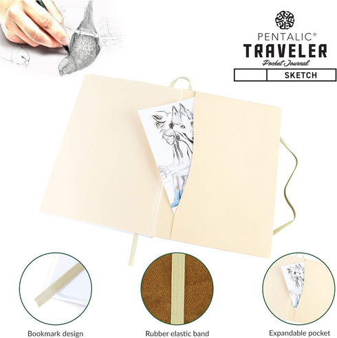 Pentalic 6" x 8" Pocket Sketchbook Traveler Journal, 160 Pages, Metallic Gold