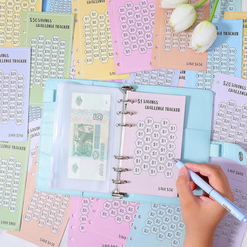 SynHHergyx 48 6 A6 Sheets Money Saving Challenge Binder Trackers, Ring Binder Savings Challenge, Reusable Budget