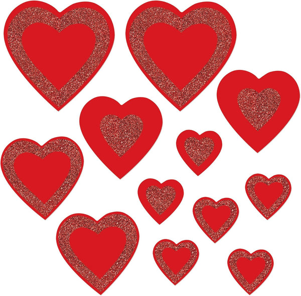 Beistle 5"-12" Red Paper Glittered Heart Cut Outs for Valentine's Day Classroom Bulletin Board and Craft Supplies