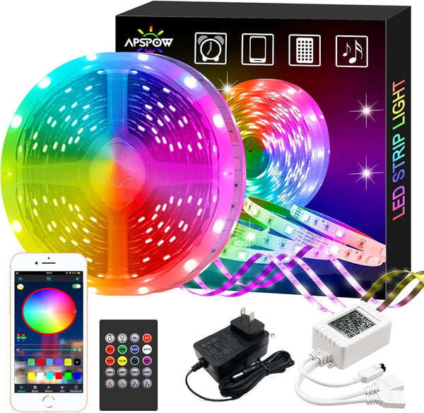 APSPOW LED Strip Lights 100ft, Bluetooth and APP Control, Multicolor RGB Light Strips,