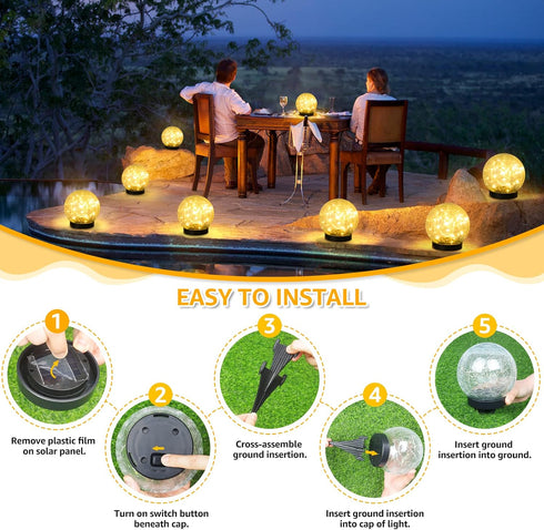 2-Pack ASOMST Garden Solar Lights Outdoor, Cracked Glass Ball Light Waterproof, Decorative Solar Globe Lights Warm