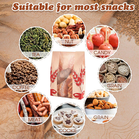 150 Package 500 14x8.3x3.2'' Gueevin Pcs Kraft Paper Bread Bag for Homemade Bread Large Sourdough Loaf Bag with Clear