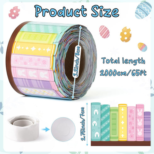 65ft Set BeYumi Spring Bookshelf Border Trim - Springtime Pastel Color Books Rolled Border Trim Floral Bunny Bookshelf