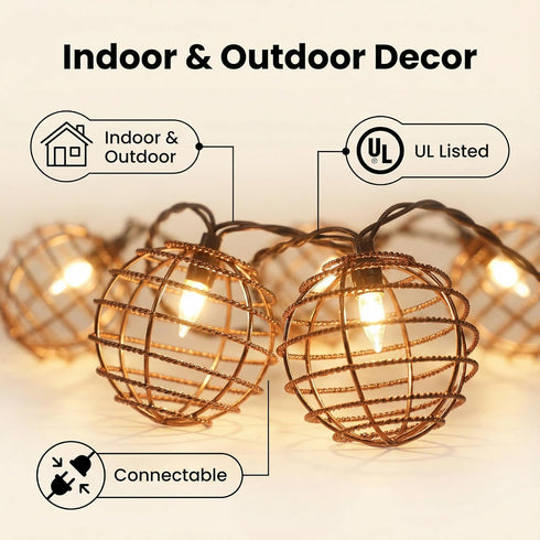 TWINKVILLA 10 Bulbs, Decorative String Lights Indoor Outdoor, Patio Lantern Style String Lights with Warm White Mini UL