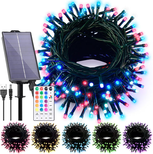 40Ft, 18 100 Solar String Lights Outdoor Waterproof Colors Changing LED Christmas Lights Solar Powered & USB