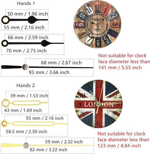 TIKROUND 12888 2 Pack Clock Movement Mechanism with 4 Pairs of Short Hands, Quartz Clock Motor Kit