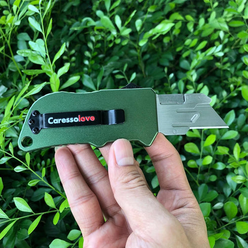 5PCS Caressolove Automatic Utility Knife, Green Razor Blades Pocket Knife, Box Cutters Retractable Heavy Duty, Premium