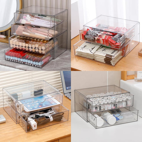 Clear Desk Organizers and Accessories, Plastic Drawer Organizer for Home Office Supplies, 4 Drawers