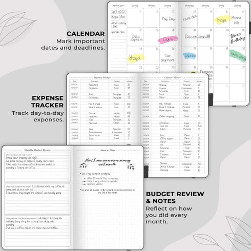 GoGirl Budget Planner - Monthly Financial Organizer Budget Book, Expense Tracker Notebook, Compact (Black)