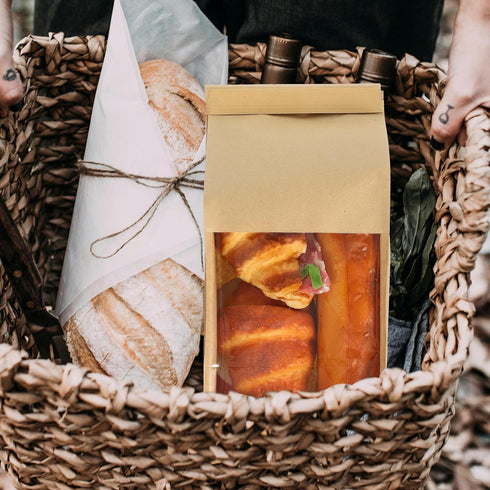 50pcs Packaging Small Kraft Paper Bread Bags with Iron Wire Self-sealing Strip for Homemade Bread Storage and Bakery