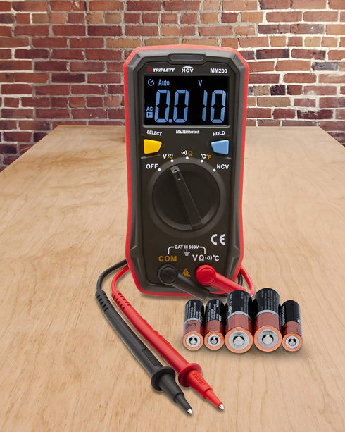 Triplett MM200 Compact 4000 Count Multimeter for AC/DC Voltage, Resistance, Temperature, Continuity, Black