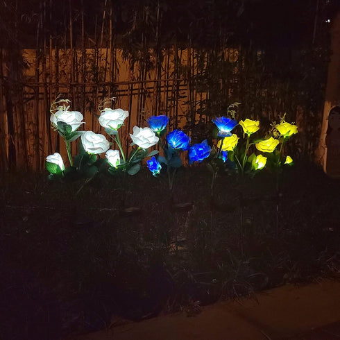 Solar Rose Garden Lights, 2 Pack Realistic Waterproof LED Decorative Stake Lights for Patio Pathway Outdoor Decor