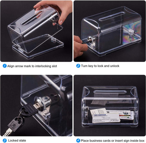 Tip / Donation / Suggestion / Business Card Collection Box with Lock in Clear Color by Polmart