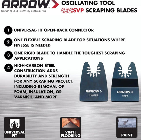 Arrow OSCSVP-2 High Carbon Steel Oscillating Tool Scraping Blades for Vinyl Flooring, 2-Pack