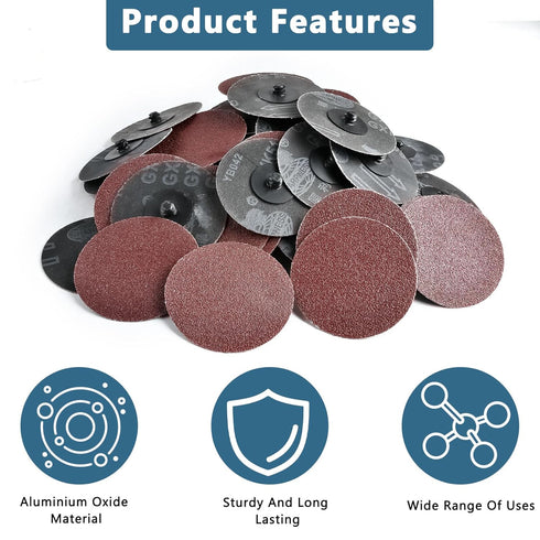Lainballow 50 3 inch 80 Pcs Sanding Discs, Grit Grinding Pads, R-Type Roll Lock Sandpaper Discs, Quick Change Grinding