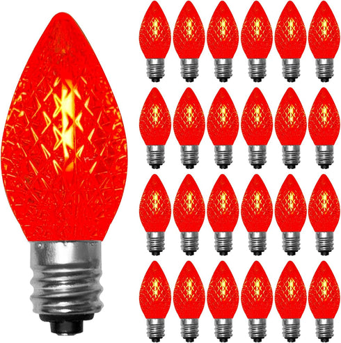 25 Pack C7 Bulbs, C7 Bulbs E12/C7 2700K LED Replacement Light Shatterproof Christmas LED Red Lights for Outdoor String