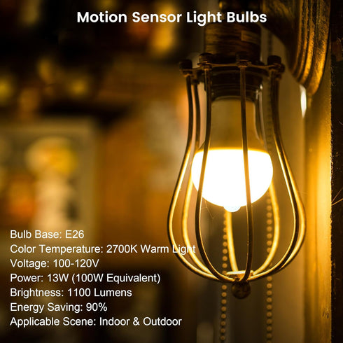 Bulbs, 13W (100Watt Bulb, 2700K 4Pack Torkase Motion Sensor Light Equivalent), Motion Activated Dusk to Dawn Security
