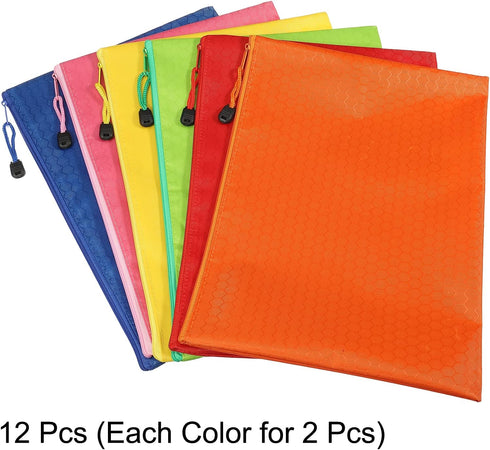 PATIKIL Waterproof Zipper Bags, 12 Pack A4 Pocket File Pouch Storage Accessory for Office Travel Supply, Multicolor