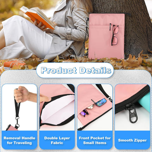 Book Sleeves with Zipper, Travel Book Protector Pouch for Paperbacks & Hardcovers, Washable Carry Case, Pink