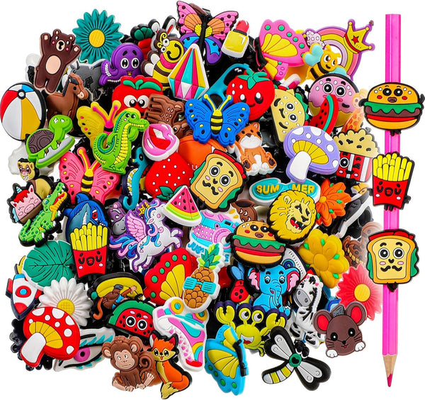 Pencil Charms Bulk for Kids, 120 Pcs Pencil Clips and Decorations for Classroom Rewards
