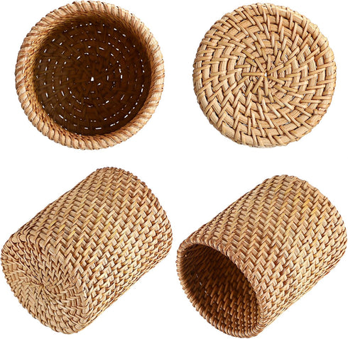 BTSKY 3 Pack Rattan Pen Cup, Handmade Desk Pencil Holders, Multi-Functional Woven Basket Organizer