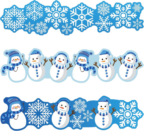 Spakon 60Ft Winter Snowflake Bulletin Board Border, Snowman Decorative Rolled Trim for School Classroom Office Wall