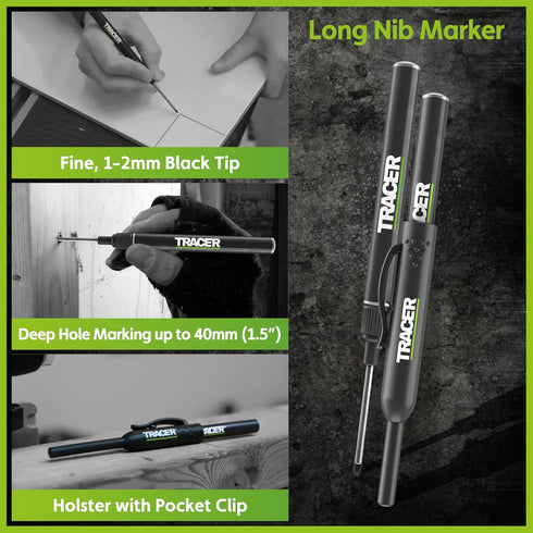 6 Tracer Complete Deep Hole Marking Kit - Includes Double-Tipped Long Head Deep Hole Permanent Marker and Deep Hole