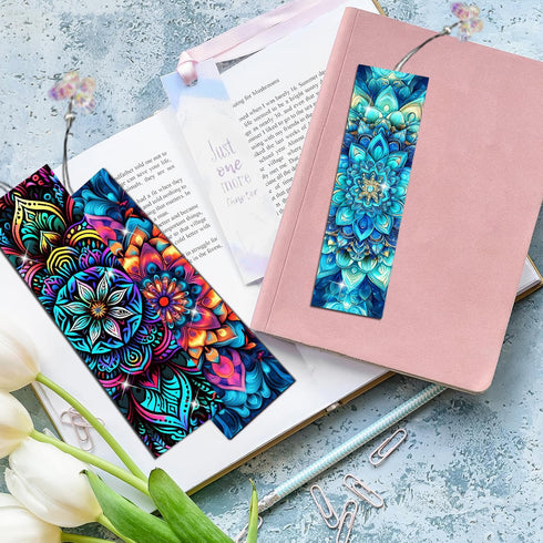 Puraikcmi 6 5D Set PCS DIY Diamond Art Bookmarks,Mandala Diamond Painting Bookmarks Kits with Tassels Acrylic