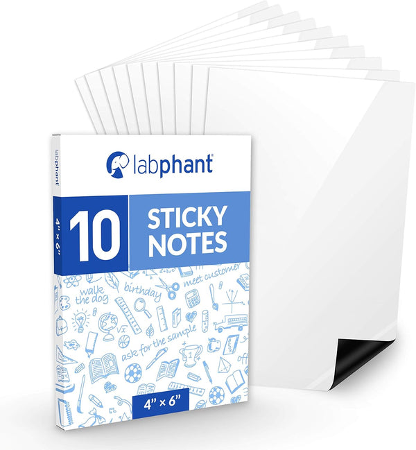 Dry Erase Sticky Notes - 10 Pack of 4x6 Inch Reusable Whiteboard Stickers for Smooth Surfaces, No More Paper