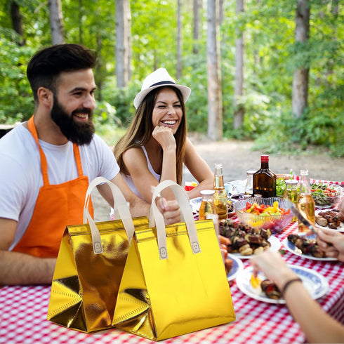 100 FoldTier Pcs Gold Insulated Bags Bulk for Food Delivery Customized Thermal Insulation Take Away Bags for Hot Cold