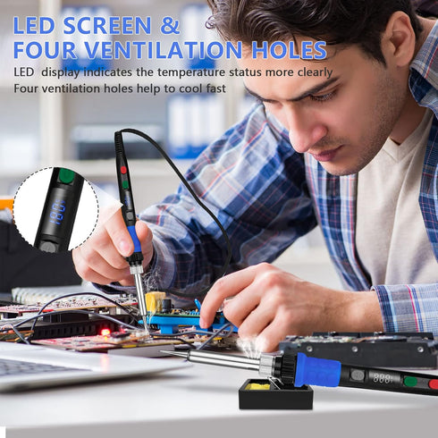 90W LED Digital Soldering Iron Kit with Smart Temperature Control, Auto Sleep, Temp Calibration, 110V, Accurate