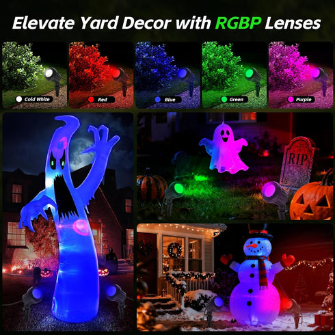 120V 6500K 4 IP67 (1 Pack,Green) Spotlight Outdoor Plug-In, Cool White LED Landscape Lighting with RGB Purple Color
