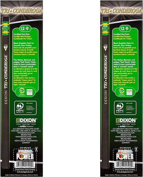 Dixon Tri-Conderoga Triangular #2 Pencils, Wood-Cased, Black, 2 Packs of 12 (22500)