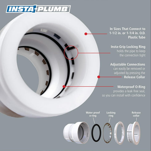 Keeney 400IPK Insta-Plumb Fit P Trap 1-1/2 in., Push to Install and Press to Release, White