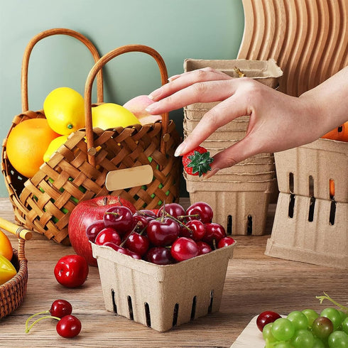 Naqqios 30pcs Produce Baskets Farmers Market - Thick Fruit Containers | Stackable Pulp Fiber Berry Basket
