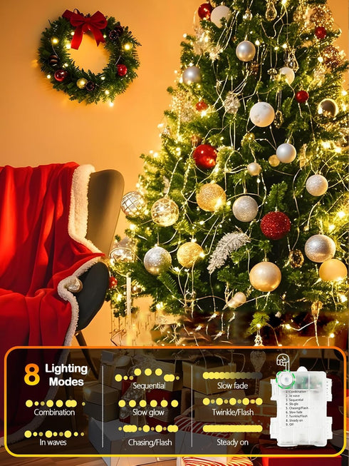 4 Pack 100 33FT 8 LED Fairy Lights Battery Operated with Remote, Waterproof Twinkle Lights with Timer & Modes, Fairy