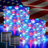 JMEXSUSS 2 Pack Red White and Blue Solar Lights, Each 100 LED