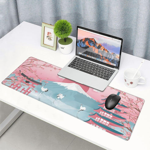 Japanese Ocean Waves Gaming Mouse Pad XL - Non Slip Rubber Base, Stitched Edges, Extended Large Desk Pad (31.5 x 11.8
