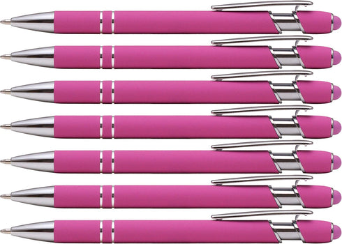 Rubberized Soft Touch Ballpoint Pen - Stylish Premium Metal Pen with Stylus Tip, Black Ink, Medium Point (Pink, 7)
