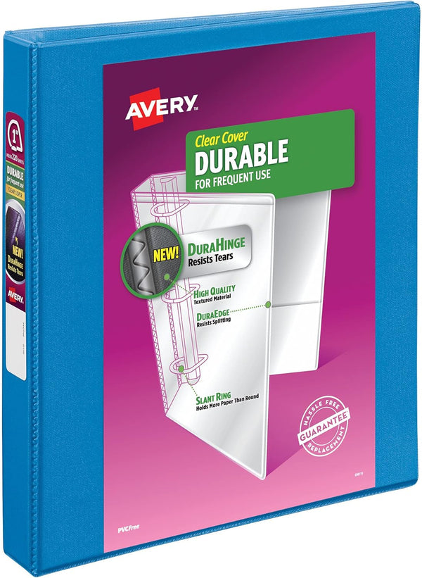 Avery Durable View 3 Ring Binder, 1 Inch Slant Rings, Pool Blue