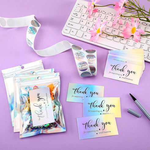 Outus 620 Set Packaging Pieces Thank Cards and Stickers Thank Gold Foil Stickers for Supporting My Small Business